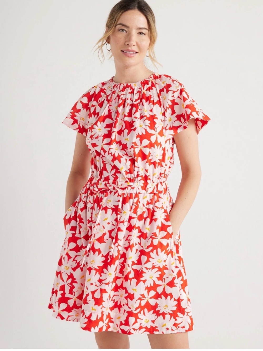 Free Assembly Women's Cotton Flutter Sleeve Mini Relaxed Fit Dress, Size  L